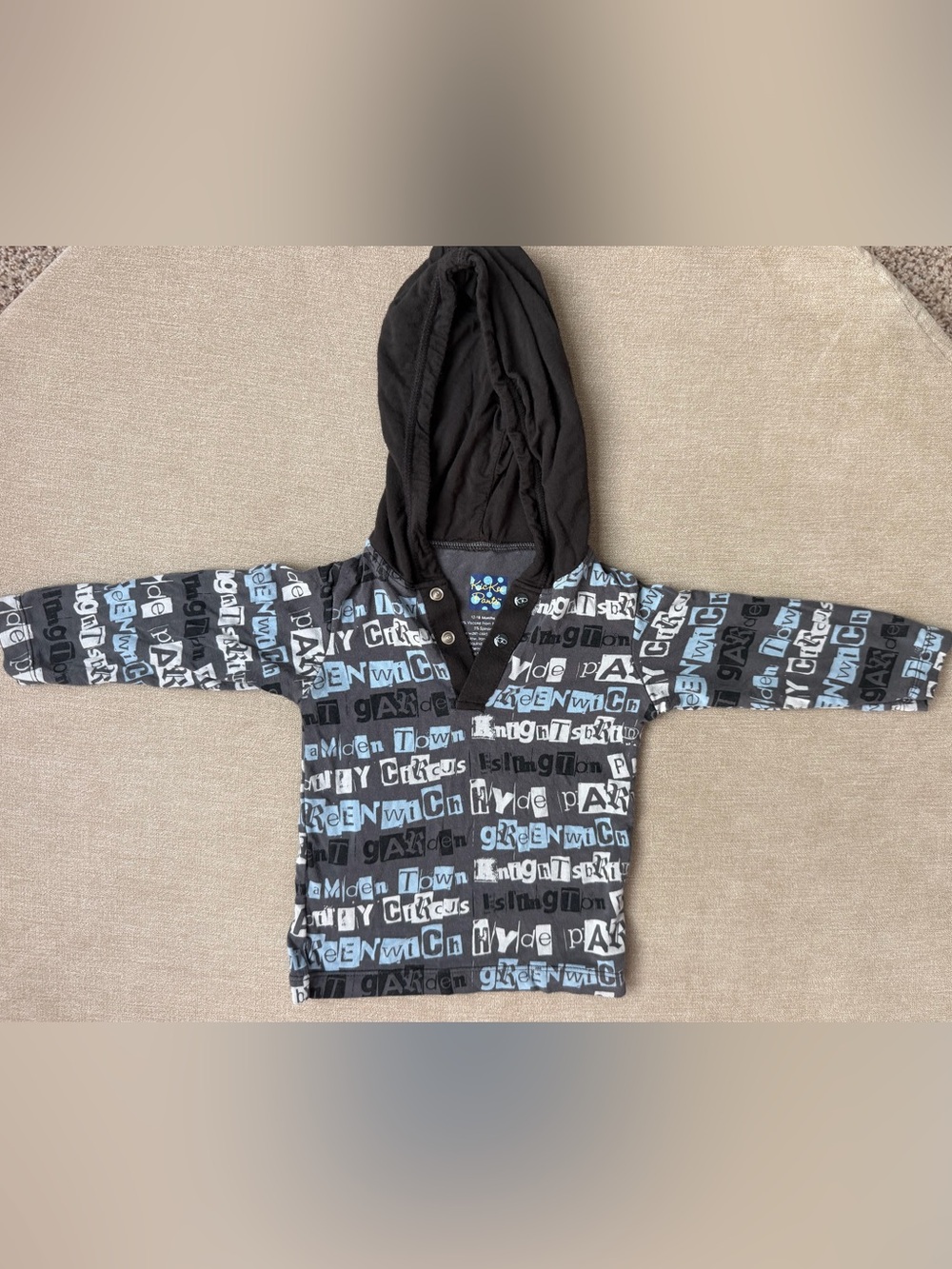 Kickee Pants London Boroughs Black and Light Blue Toddler Hoodie Tee